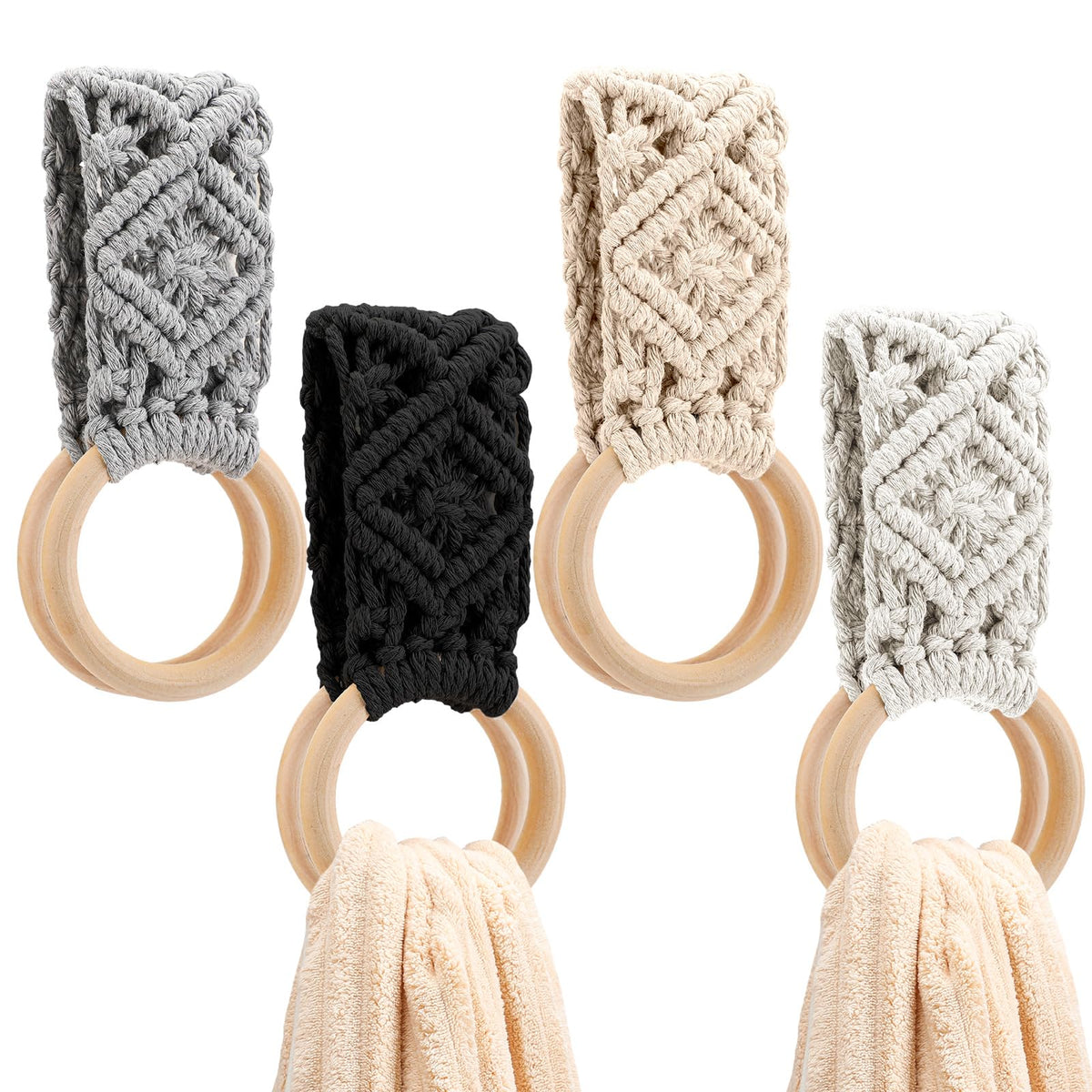 Tioncy crochet towel holder gray on a door handle for easy access