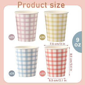 Tioncy gingham cups multi-color pack, perfect for picnics and festive events