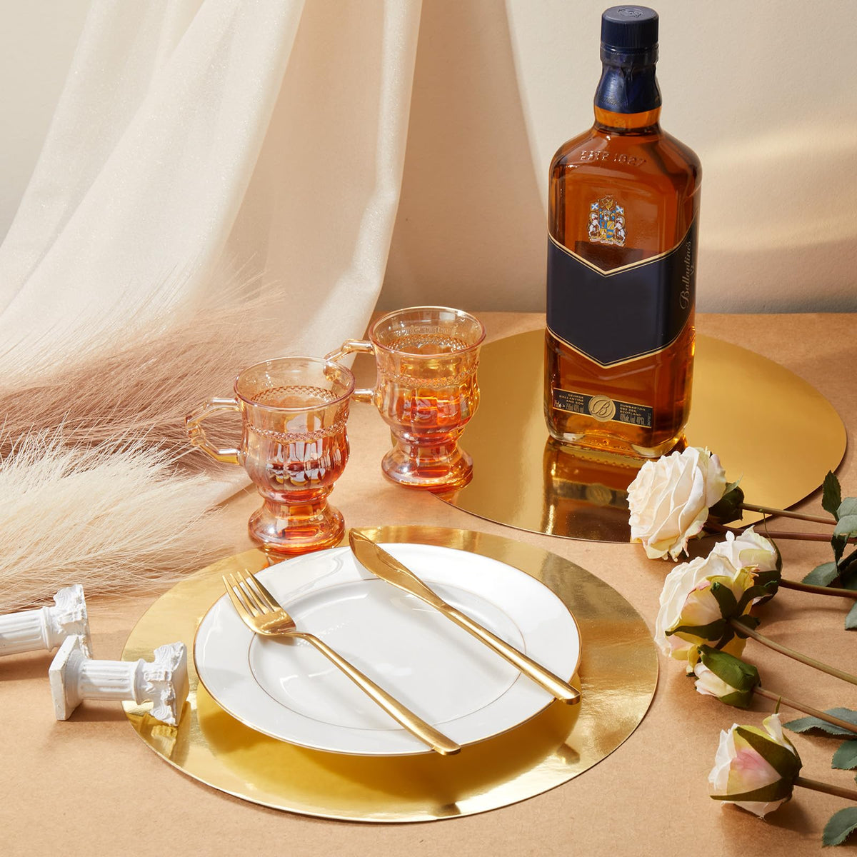 Tioncy gold foil placemats add quick cleanup after festive meals.