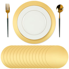 Tioncy gold round placemats, front view, disposable protection for festive tables.