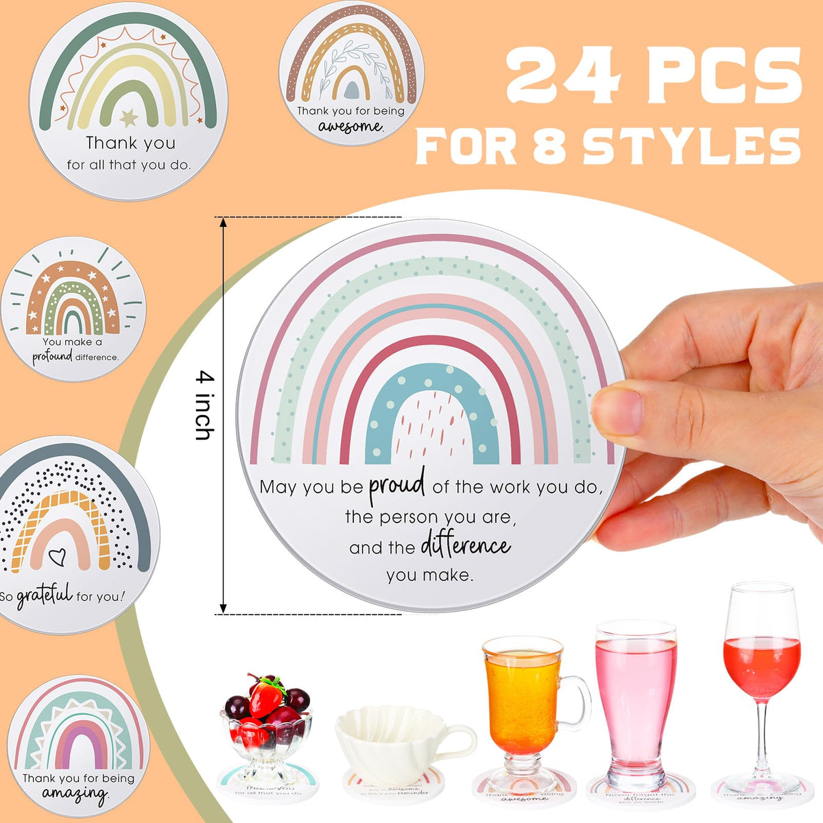Tioncy set of 24 coasters featuring warm quotes for gifting