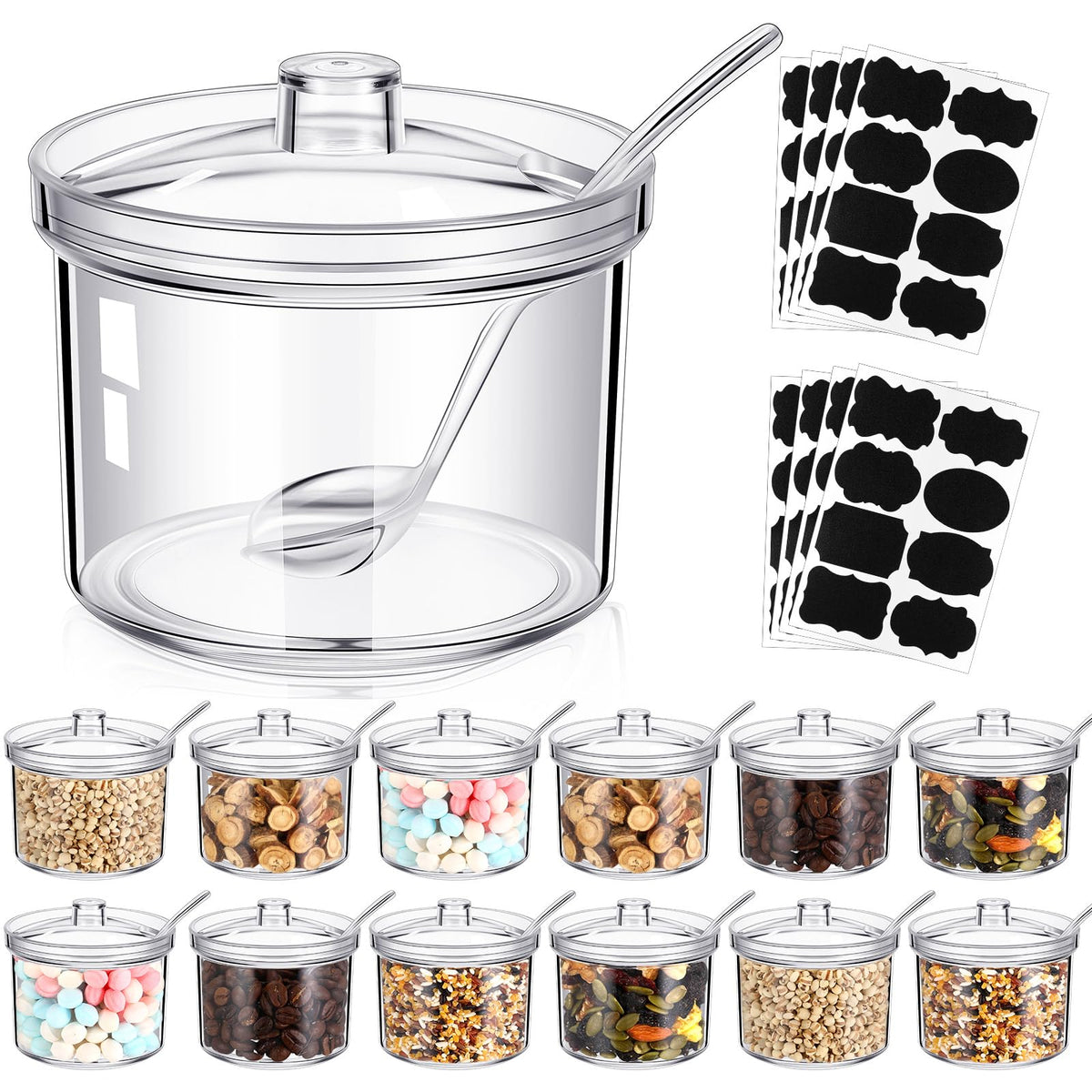 Tioncy sugar jars with lid and spoon for mess free serving and neat organization.