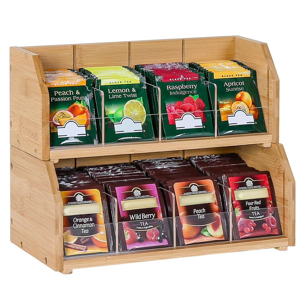 TIOPGHAD 2-layer tea bag organizer keeps bags neatly organized and accessible.