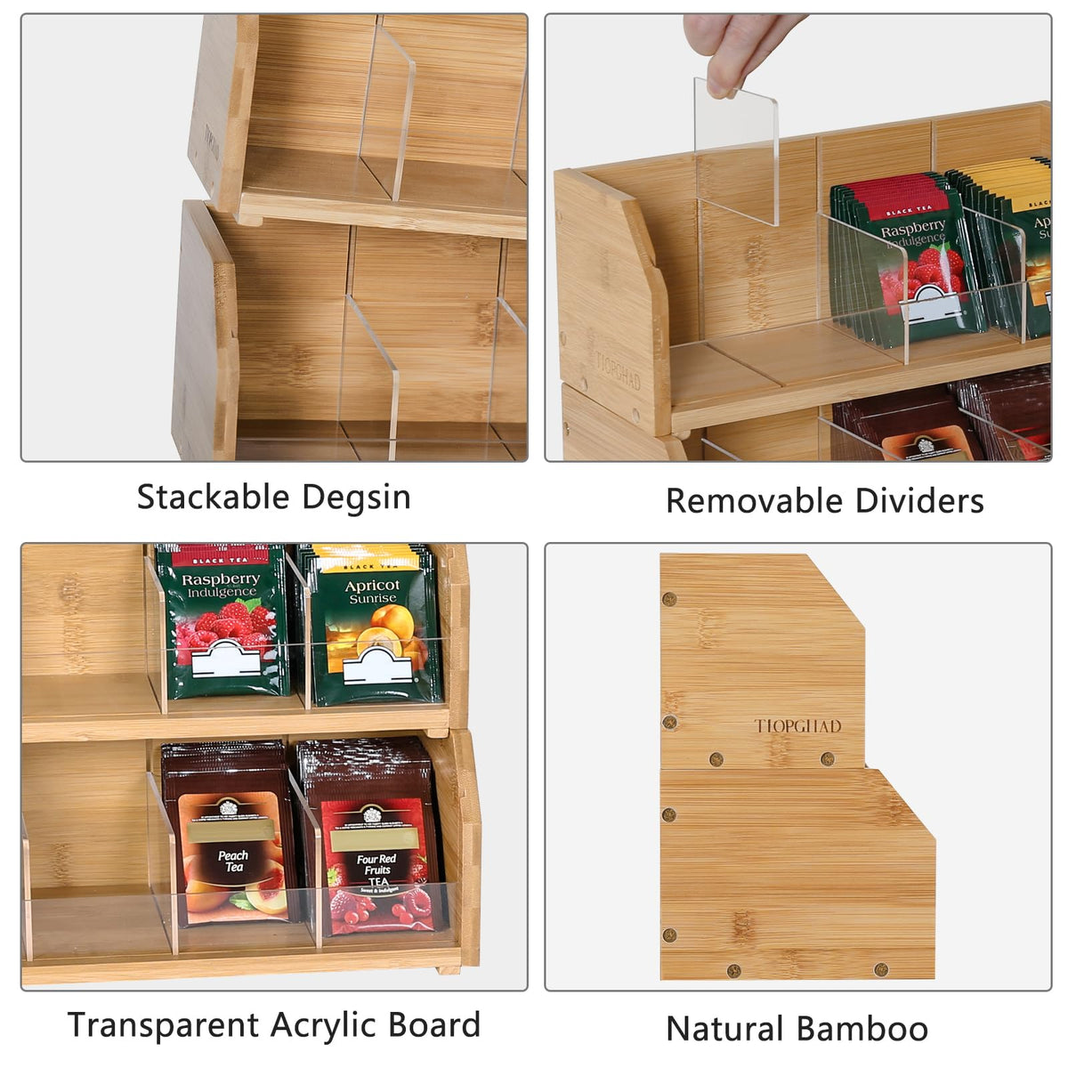 TIOPGHAD adjustable compartments fit various tea bags or K cups.