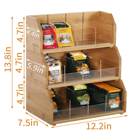 TIOPGHAD bamboo tea rack with transparent divider for quick selection