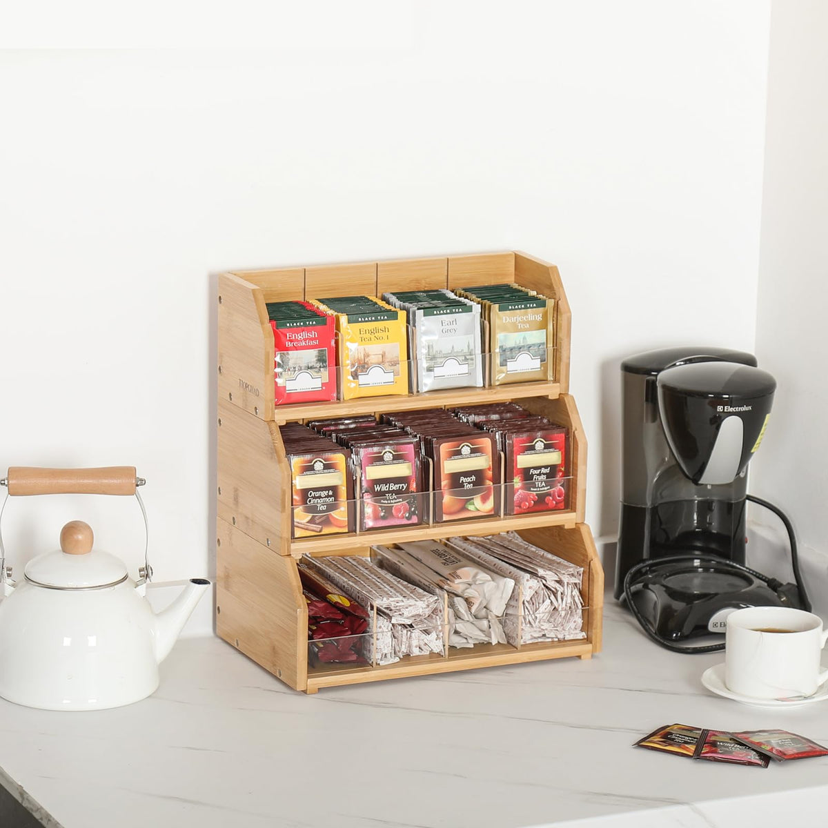 TIOPGHAD stackable storage keeps teas organized and accessible