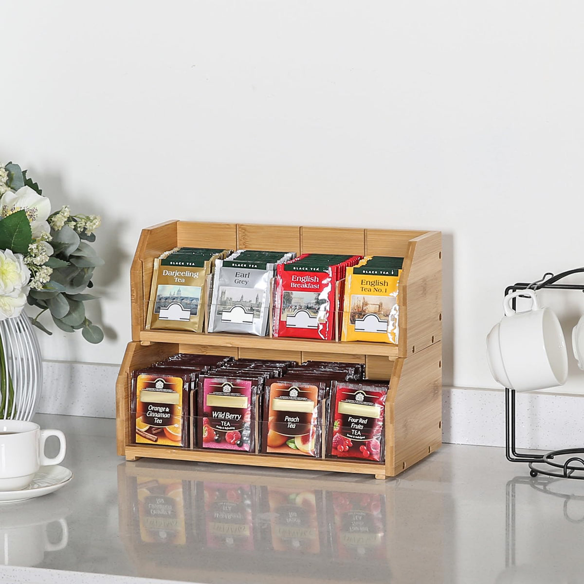 TIOPGHAD transparent acrylic divider provides quick access to tea bags.