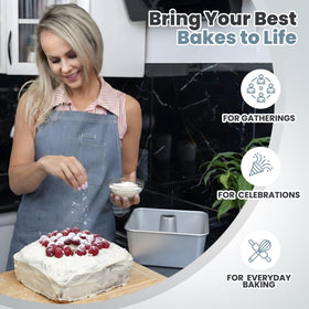 TiParthenos anodized aluminum pan with smooth release for clean slices.