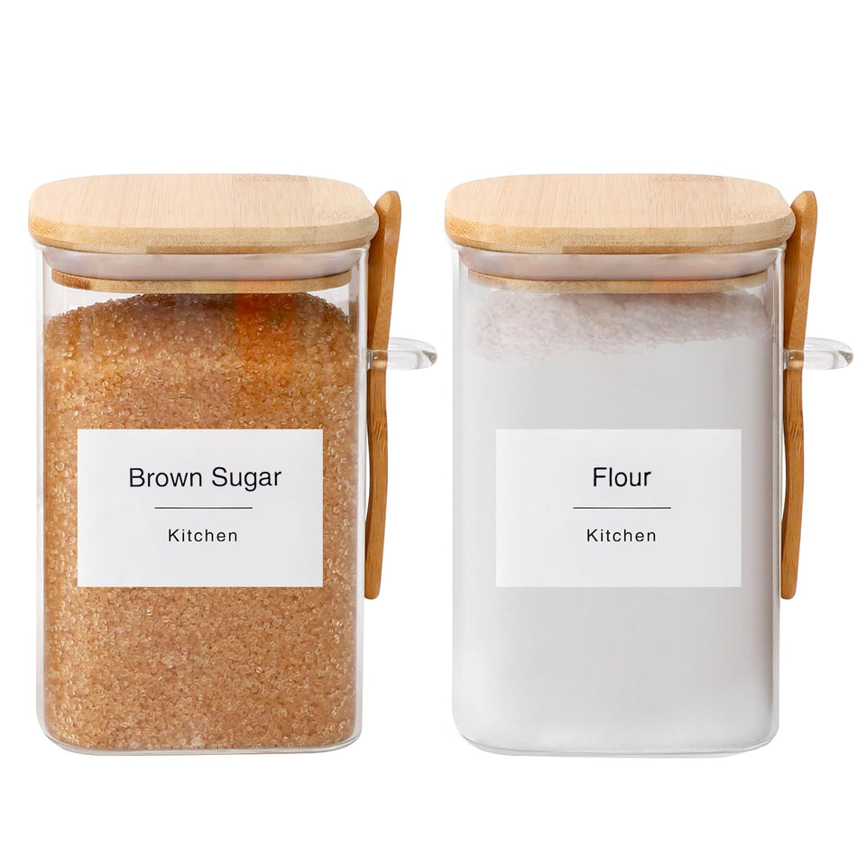 TIPGO 34 oz glass jar with bamboo lid and scoop for pantry storage.