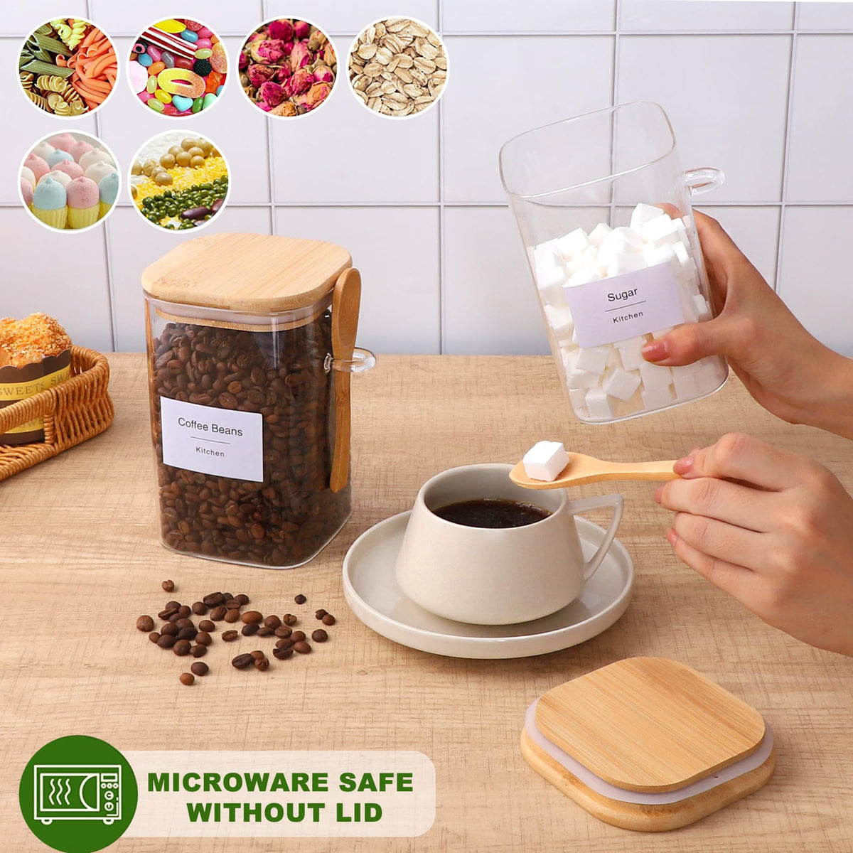 TIPGO jars for coffee beans, tea, flour, and nuts storage.