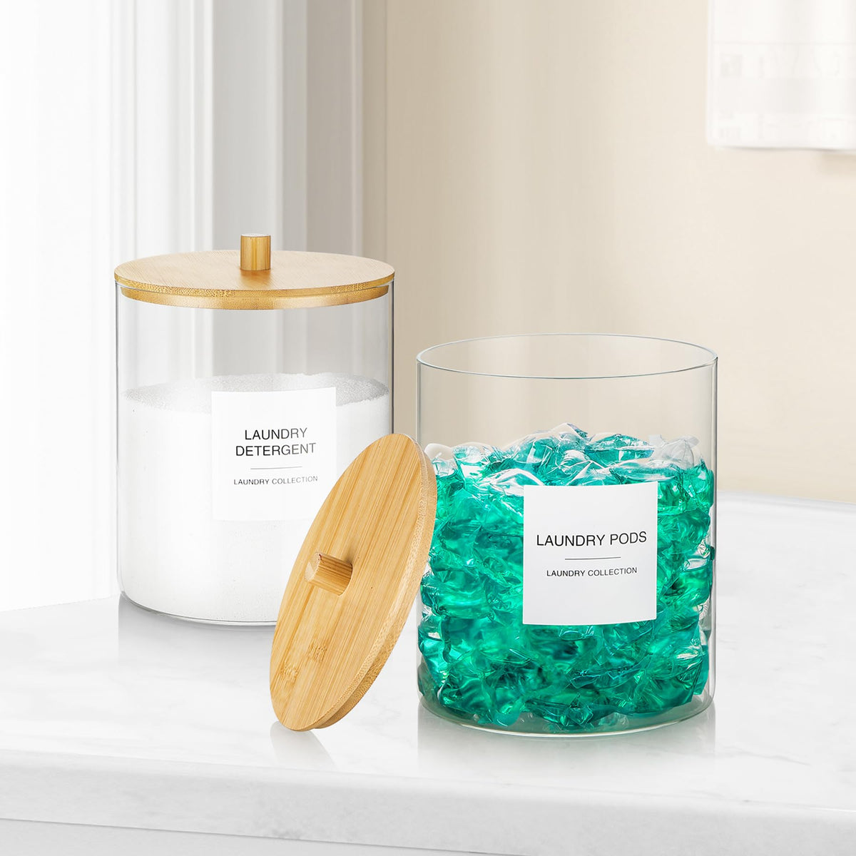 TIPGO glass storage elevates laundry space with neat, elegant organization.