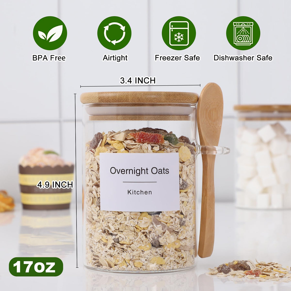 TIPGO airtight jar with borosilicate glass keeps contents visible.