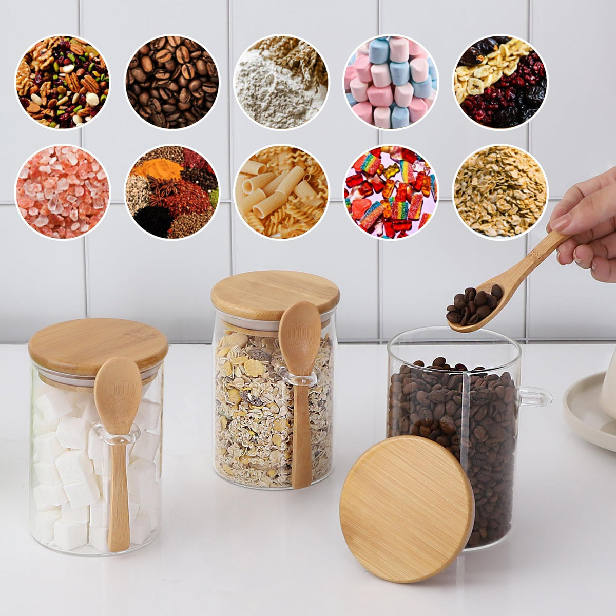 TIPGO sugar jar arrangement on a modern countertop for organized storage.