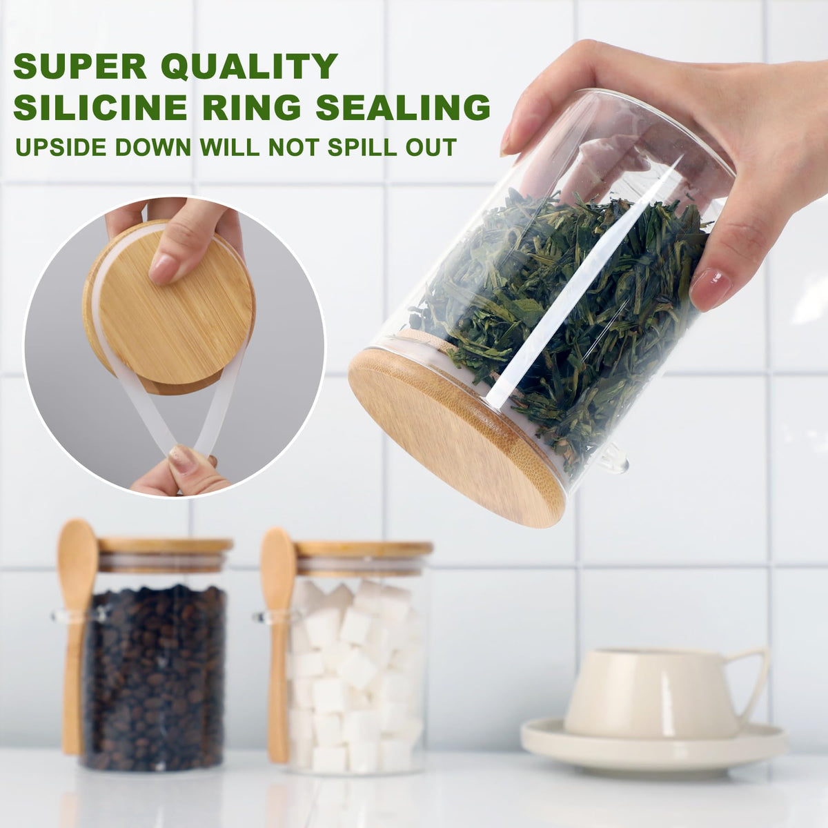TIPGO sugar jar with included spoon for easy scooping.