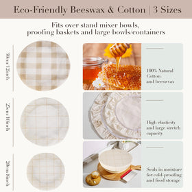 Tirphy beeswax bowl covers for 10-inch bowls regulate moisture while preserving aroma.