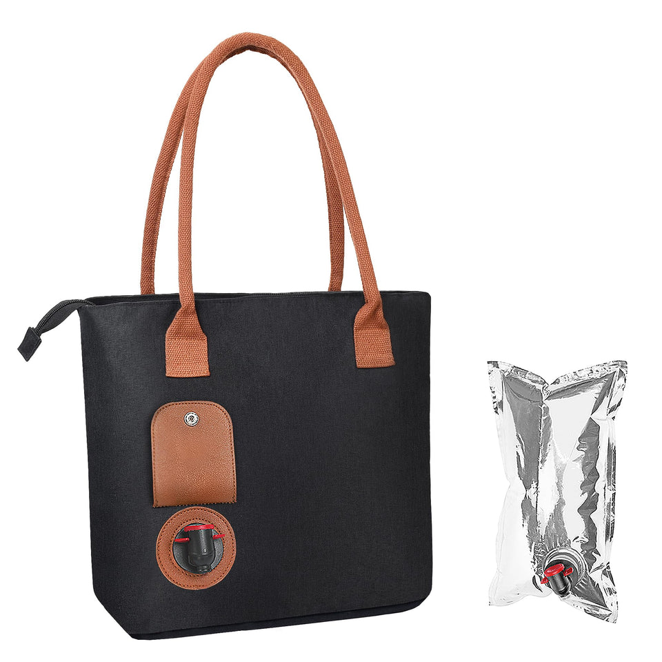 Tirrinia wine tote bag with hidden spout for easy pouring on the go.