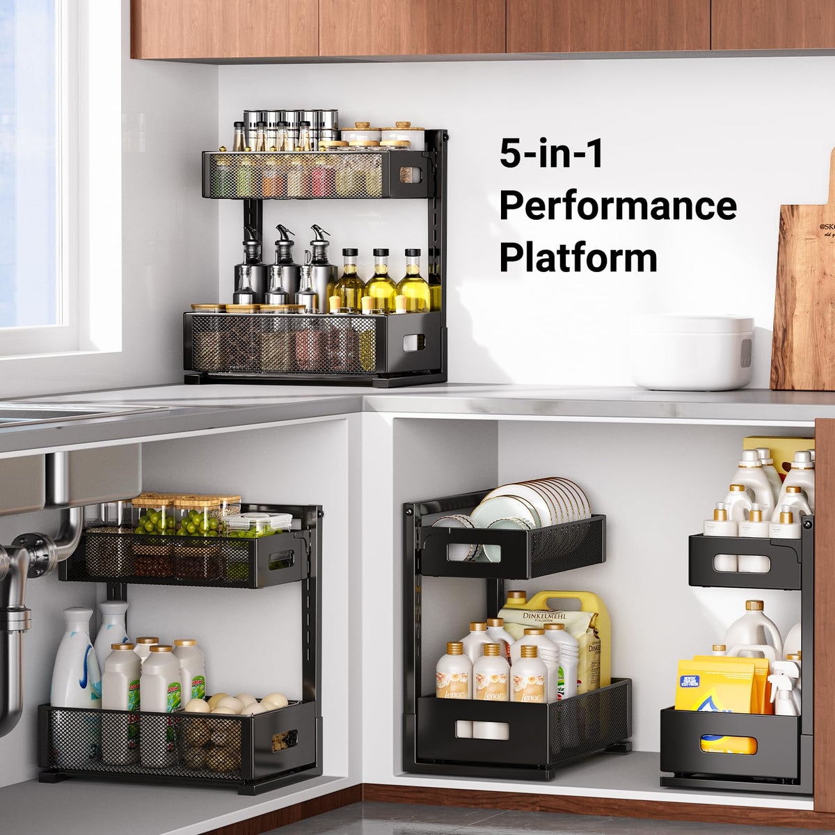 TISTAYA stores bottles, toiletries, and pantry items within reach.