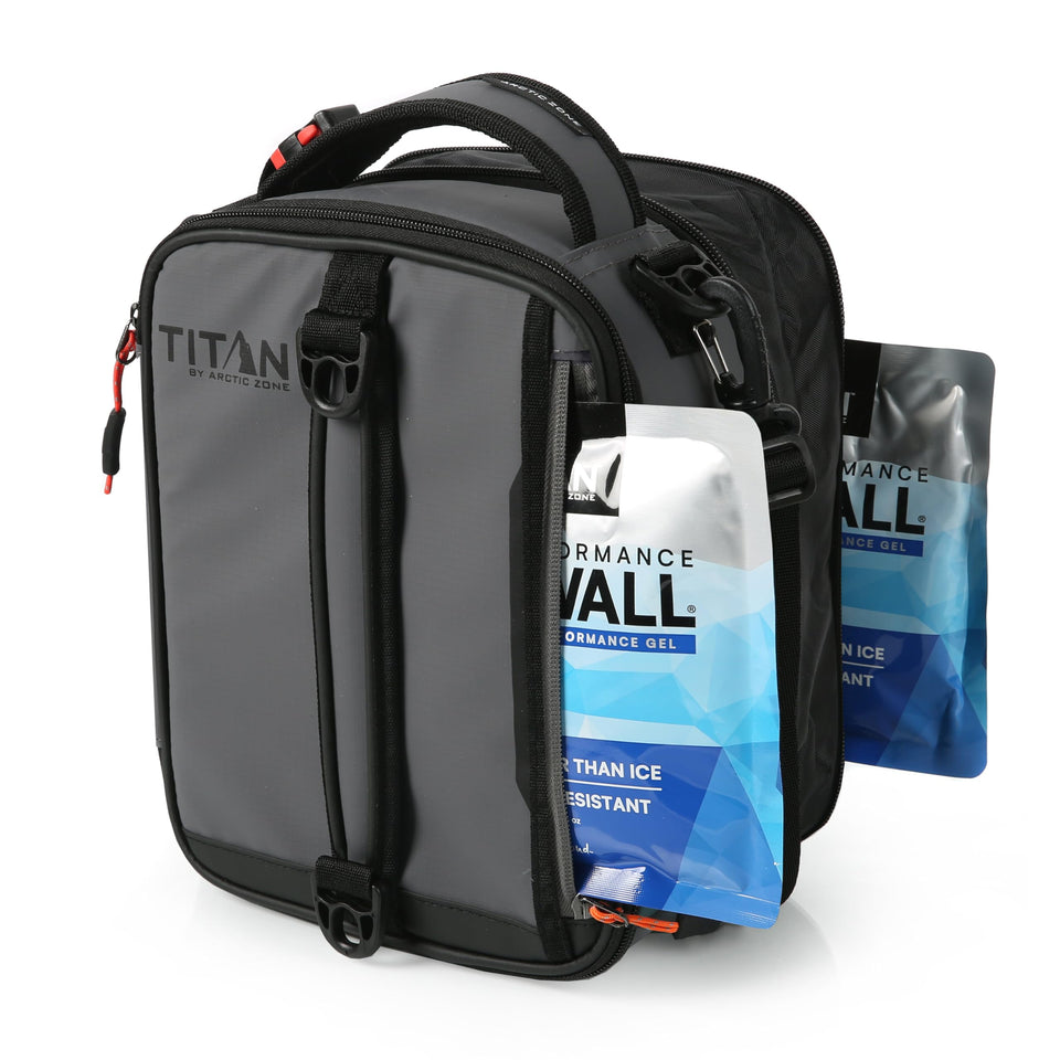 Titan by Arctic Zone expandable lunch bag side view for easy transport.