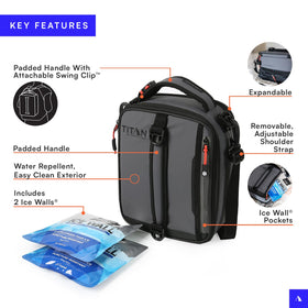 Close-up of leak-proof lining on Titan lunch bag for easy cleaning.