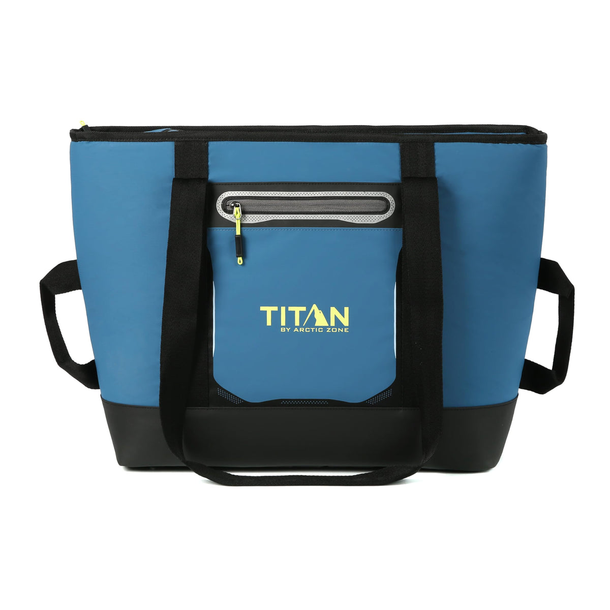 Titan Deep Freeze Tote Cooler front view with portable meals and drinks.