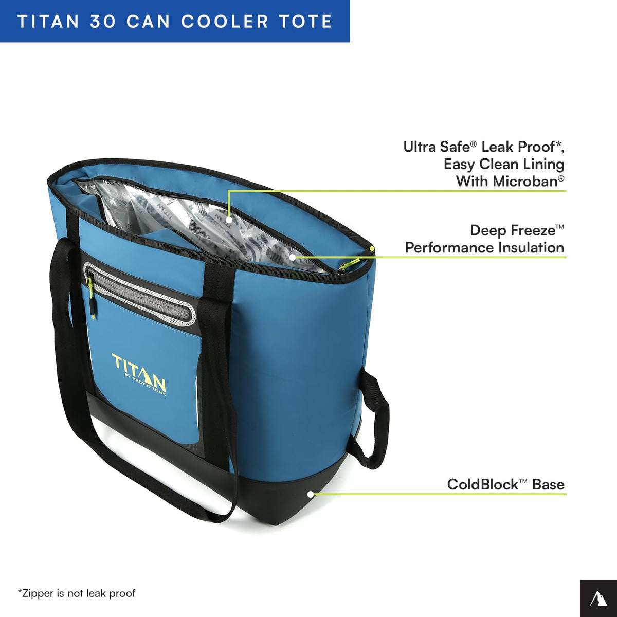 Titan Deep Freeze Tote Cooler wide-mouth opening for easy packing and access.