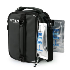 Titan Fridge Cold Expandable Lunch Pack in black and silver keeps meals cold on the go.