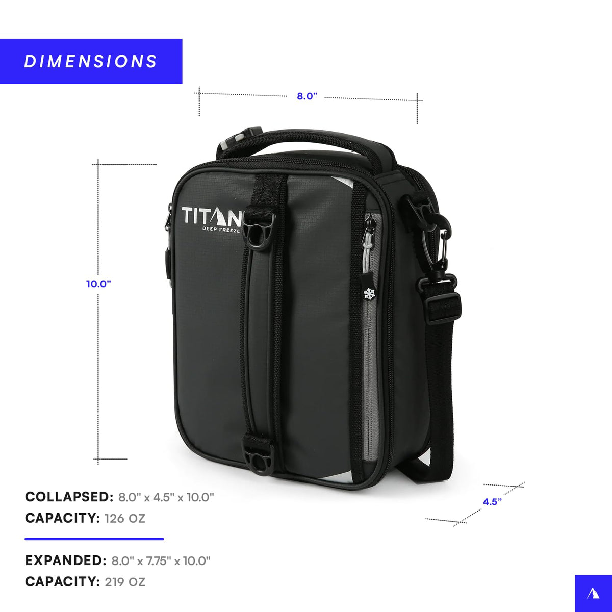 Titan Fridge Cold Expandable Lunch Pack expanded capacity ready to hold snacks.