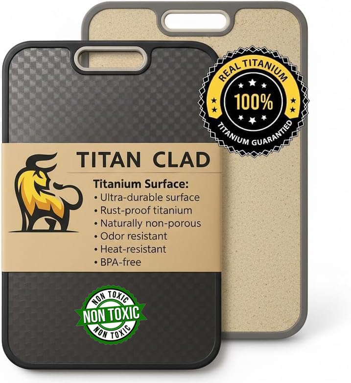 TITANCLAD titanium cutting board top view highlighting durability and non-porous surface