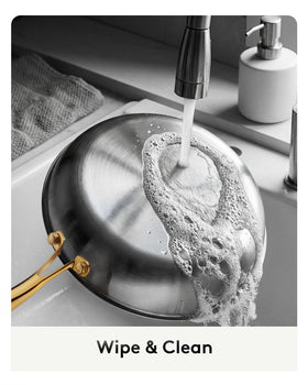 Titanium Wave dishwasher-safe pans simplify cleanup after meals.