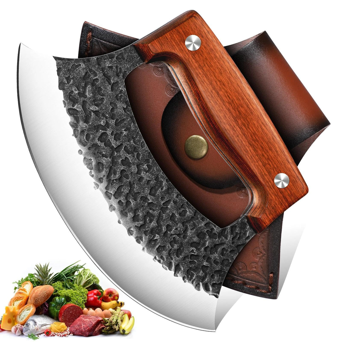 TIVOLI hand-forged ulu knife blade close-up for precise chopping.