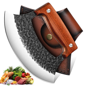 TIVOLI hand-forged ulu knife blade close-up for precise chopping.