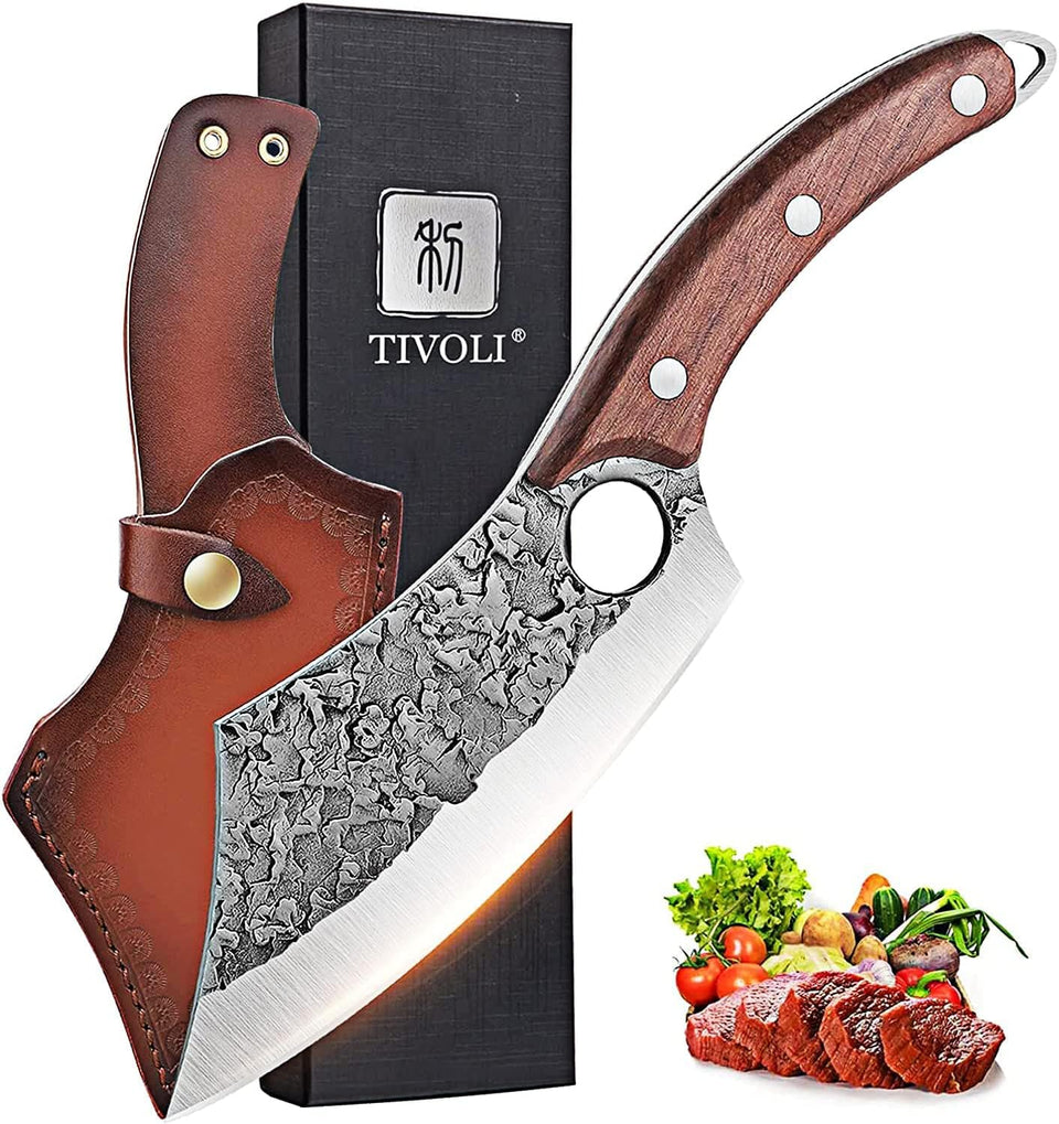 TIVOLI meat cleaver full-tang close-up for durable kitchen chopping.