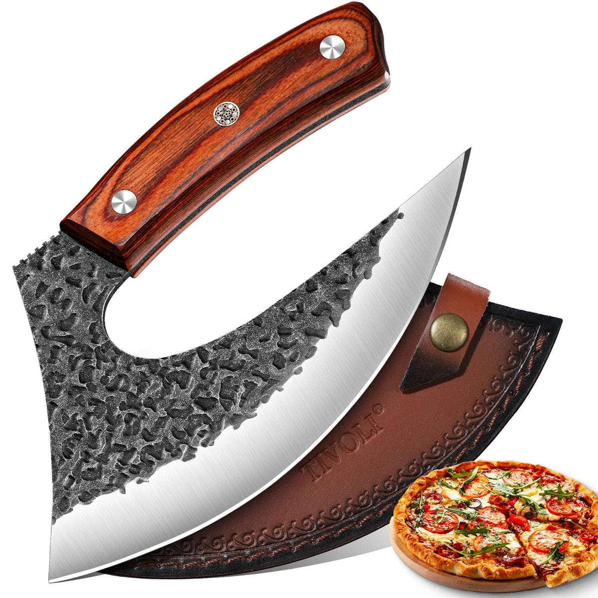 TIVOLI Ulu knife with sheath for safe transport during outdoor cooking