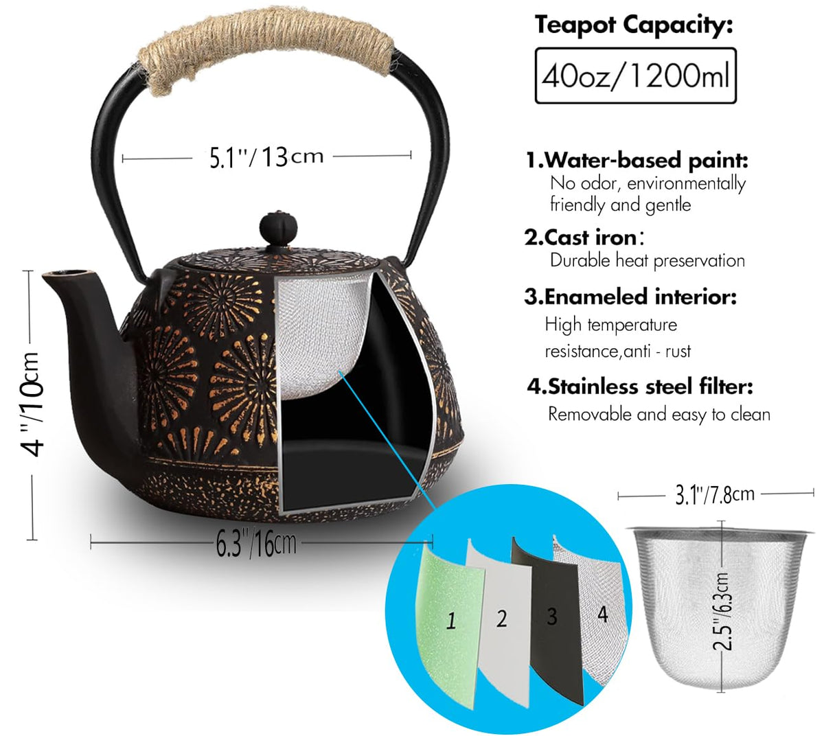 TiwisiTe detachable stainless steel filter supports loose-leaf and bag tea.