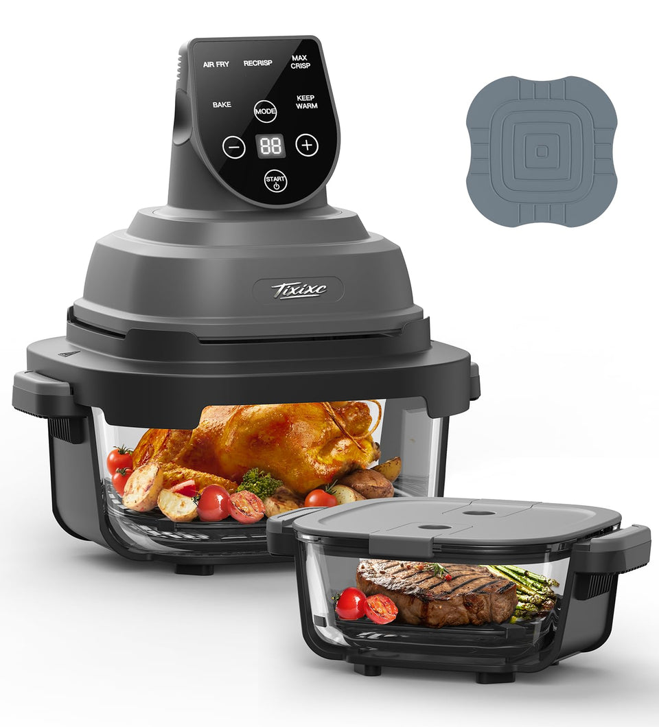 Tixixc 5-in-1 air fryer front view showcasing compact versatility for quick meals