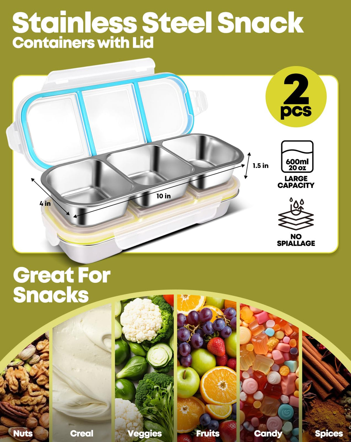 Tizuxa snack container leakproof lid prevents spills during travel