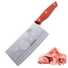 TJ POP meat cleaver 7.4 inch blade close-up shows sharp edge for precise chopping.