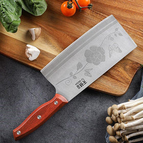 TJ POP meat cleaver ergonomic red ABS handle for comfortable grip.