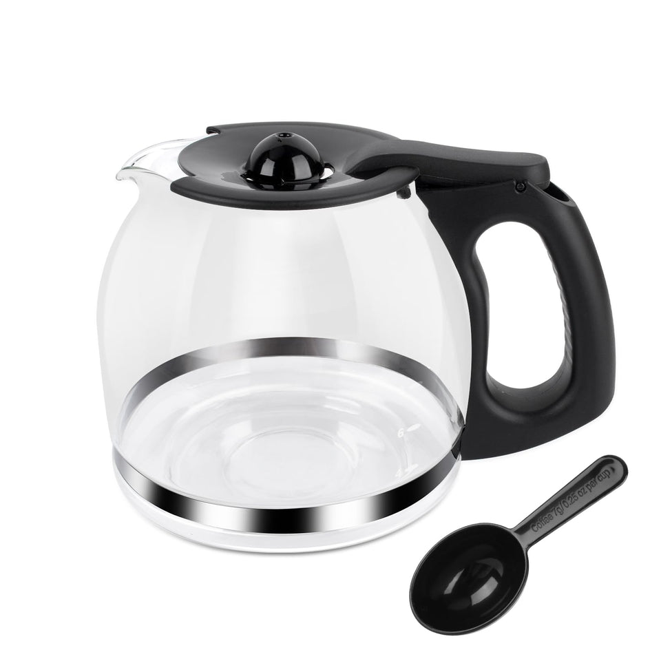 TJUNSENHARSH 12-cup carafe with black handle for spill-free pouring.