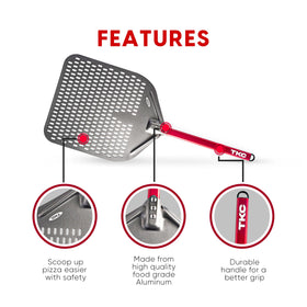 TKC extended 31-inch handle pizza peel provides extra reach.