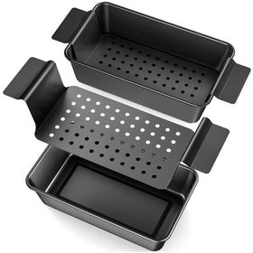 TLAZZ meatloaf pan with drain tray demonstrates fat drainage during bake