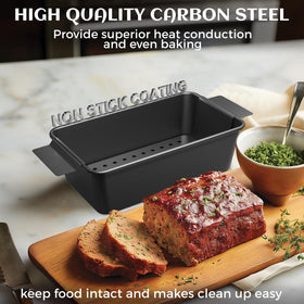 TLAZZ loaf pan with nonstick coating releases loaf cleanly for easy serving