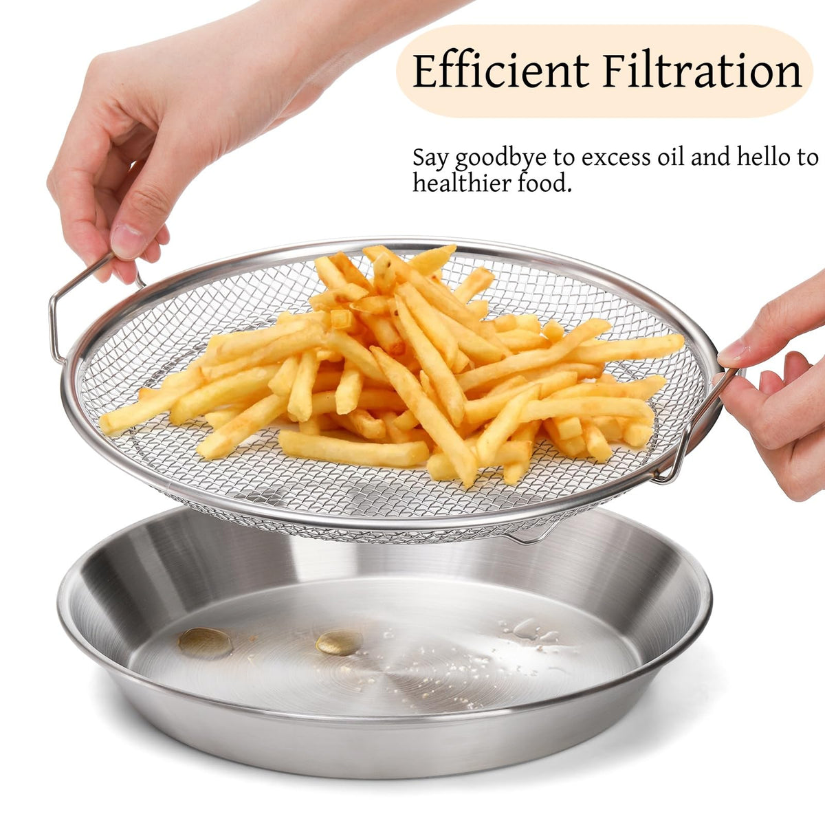 Tlence dense mesh construction close up highlights filtration for cleaner fried foods.