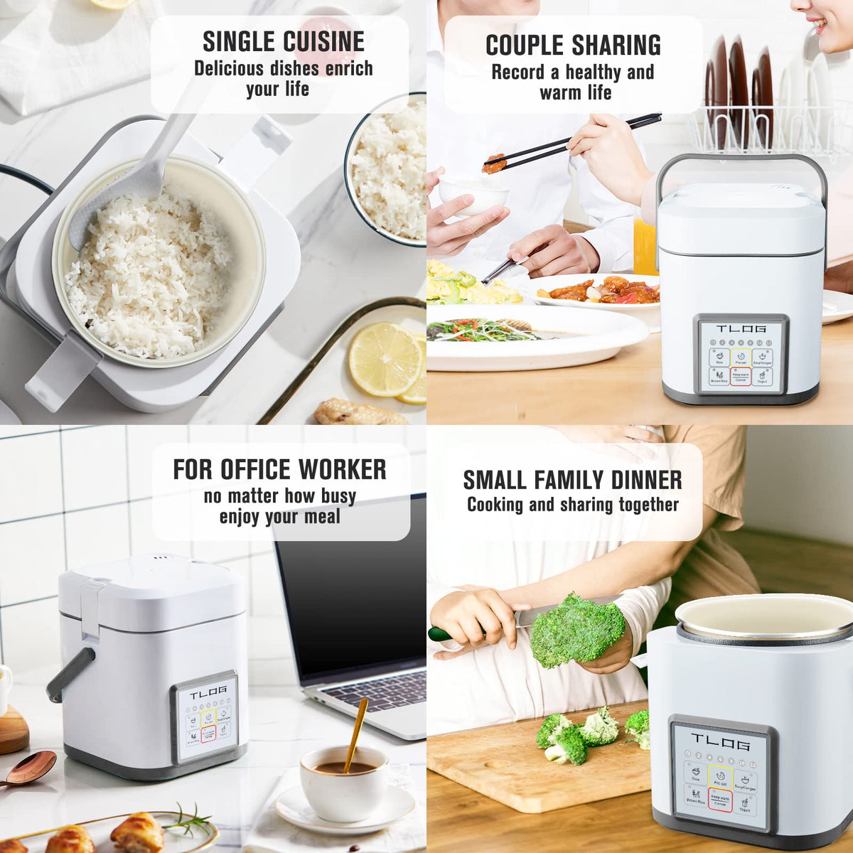 TLOG Mini Rice Cooker complete package includes pot, spoon, steam tray, and warranty.