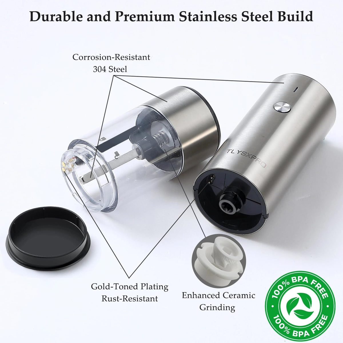 TLYSXPRO USB-C rechargeable system keeps grinders ready without batteries.