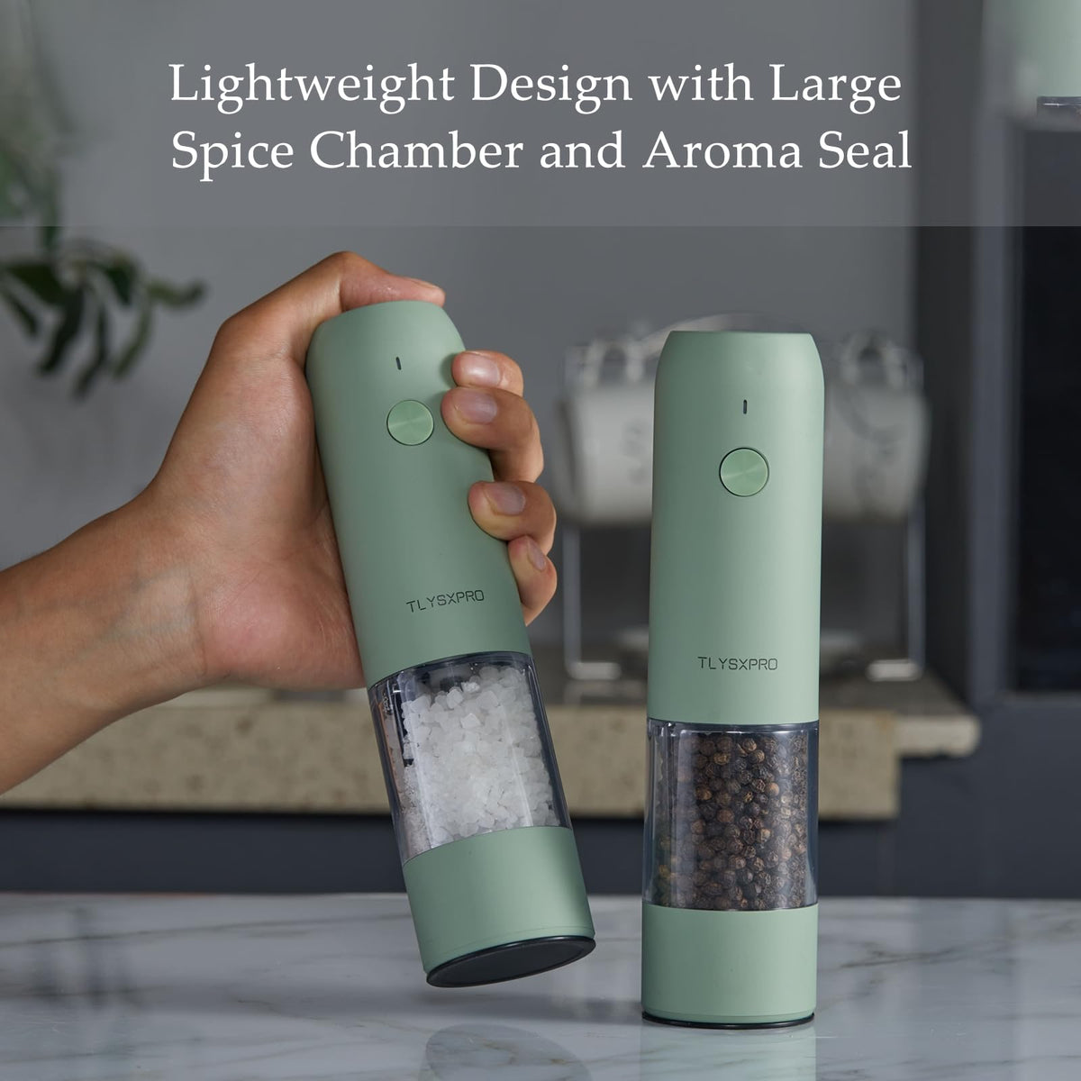 TLYSXPRO electric pepper grinder with LED light for precise grinding.