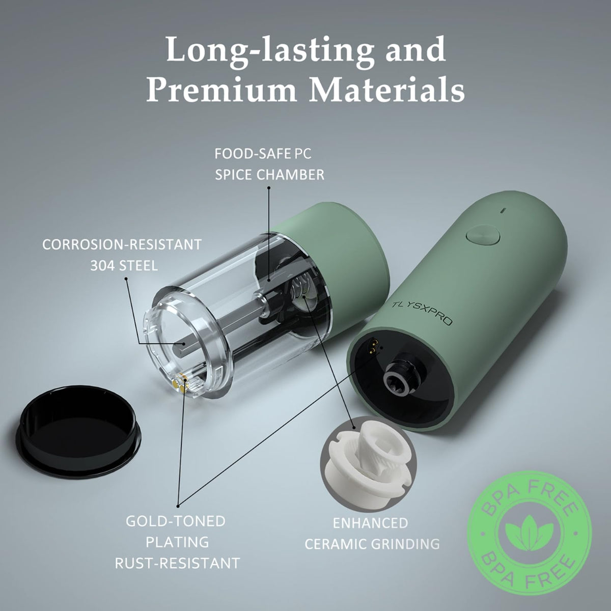 TLYSXPRO sage grinder shows 46 g capacity for fewer refills.