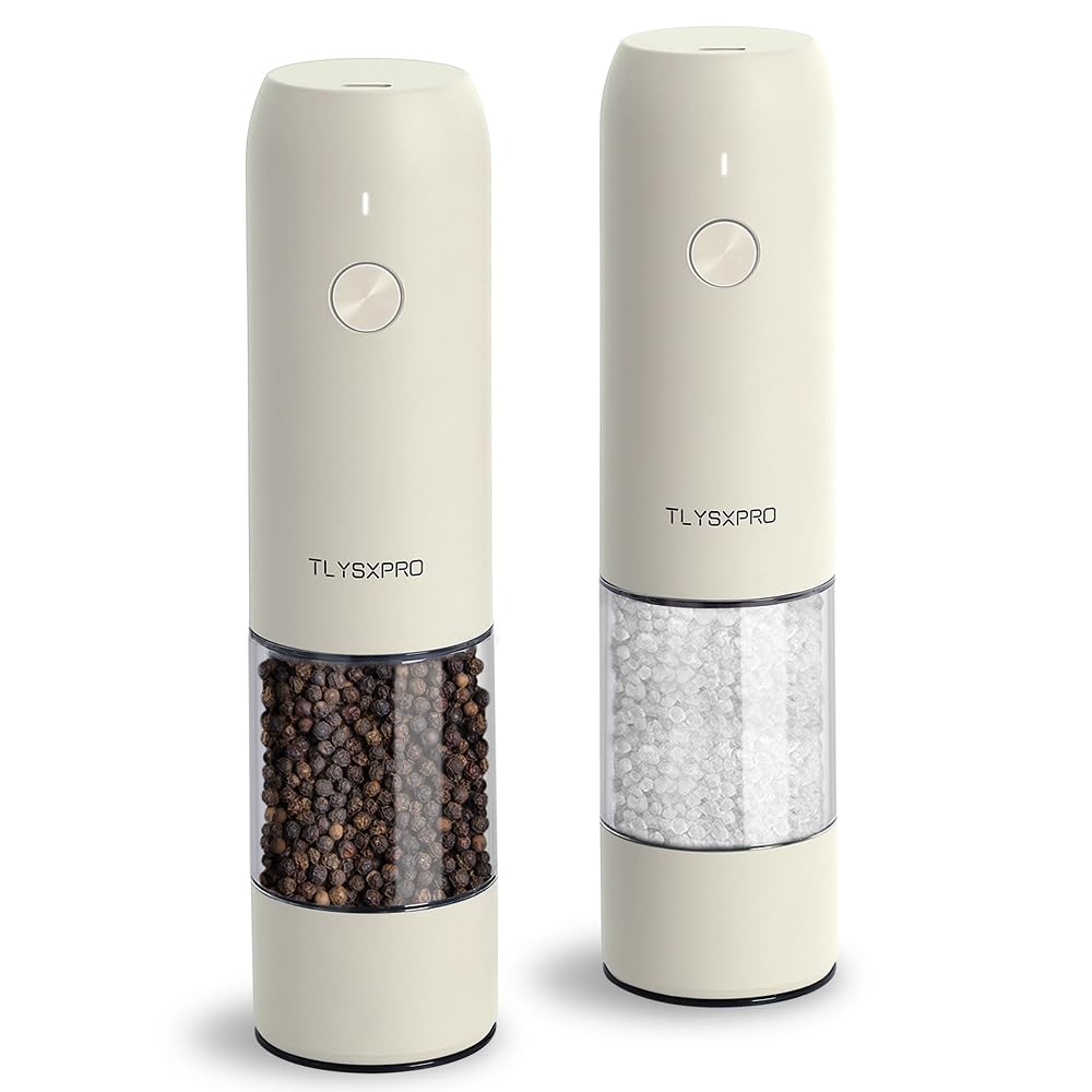 TLYSXPRO electric salt grinder front view with LED light for precise seasoning.