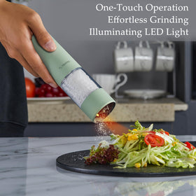 TLYSXPRO electric salt grinder side view highlighting sleek kitchen decor.