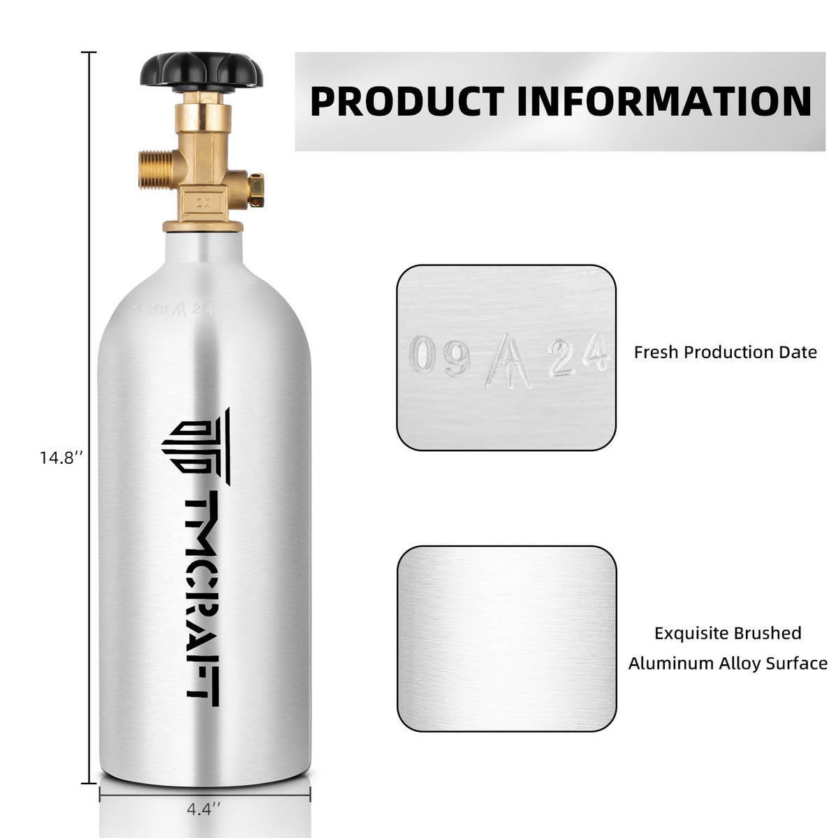 TMCRAFT DOT-certified CO2 tank markings indicate safety compliance.
